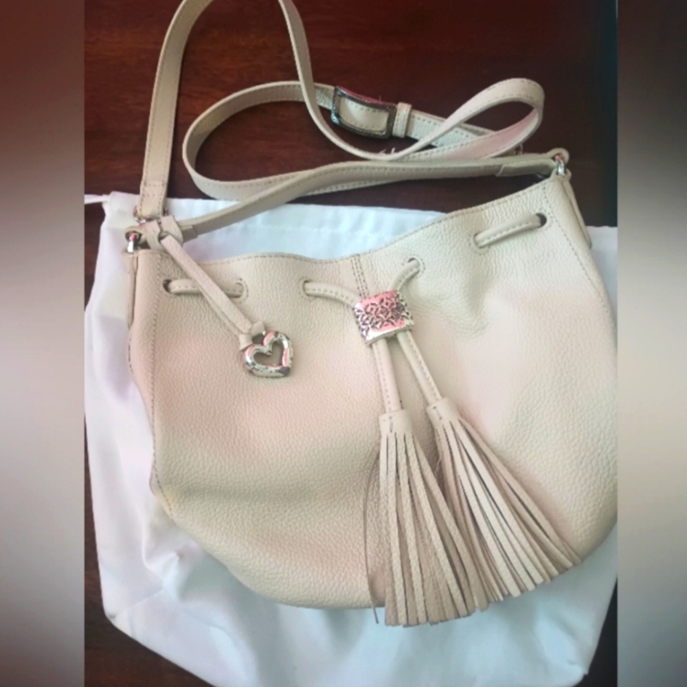 Brighton Cream Side Cutout Design w/ Tassels Bucket Purse